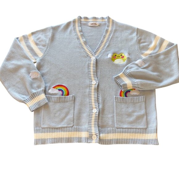 Cardigan Sweater Design Pastel Rainbow Froggie duludulu Brand Collegiate Stripes - Picture 1 of 7